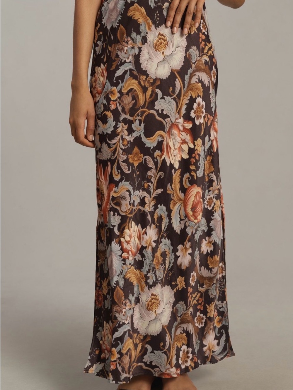Anthropologie Floral Satin Maxi Skirt